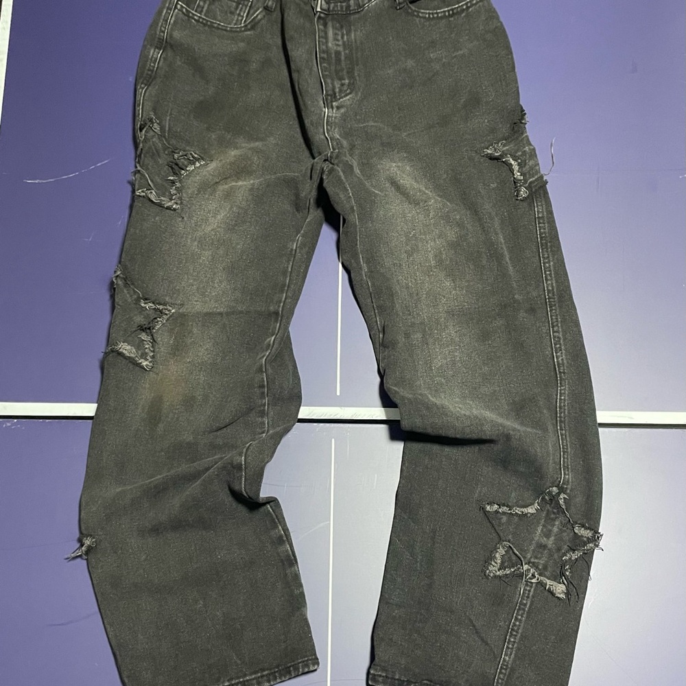 SHEIN Black Relaxed Pants with Distressed Details
